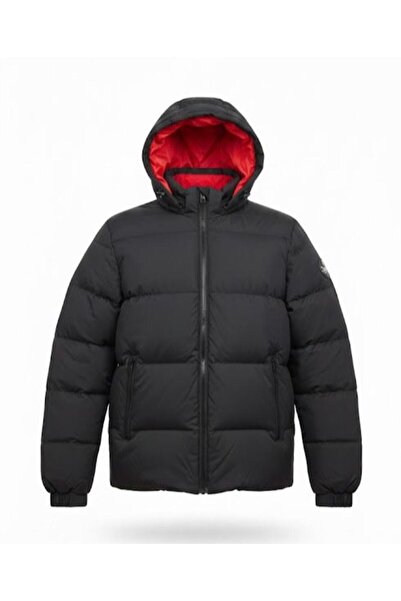 Plus Scorpion Geacă Bărbați Puffer, Călduroasă, Cu Glugă – Negru/Roșu
