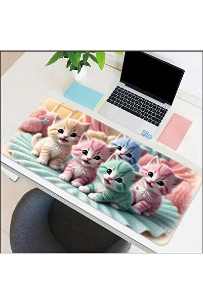 sgeteknoloji Sge Technology 90X40 cm Colorful Cats Themed Anti-Slip Base Speed Surface Gamer Mouse Pad Gaming