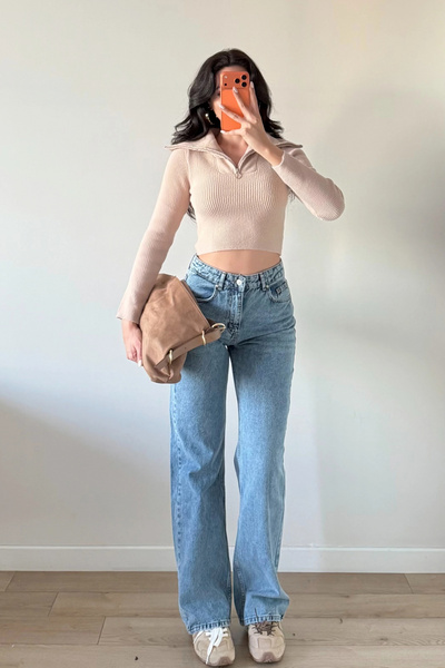 Eka Pulover crop bej pentru femei 1014-2022