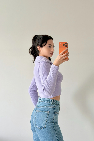 Eka Pulover crop liliac pentru femei 1014-2022