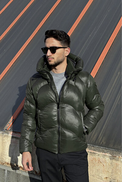 inpool Ανδρικό, με κουκούλα , ανθεκτικό στο νερό και το κρύο, γυαλιστερό πουπουλένιο παλτό 2498