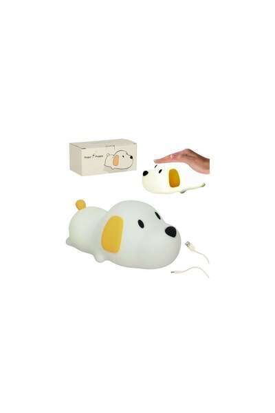 Three top online Children's silicone touch soft night lamp LED USB white lying puppy