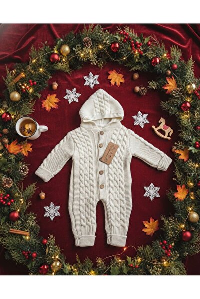 MİNİKAY BABY White and brown crochet jumpsuit