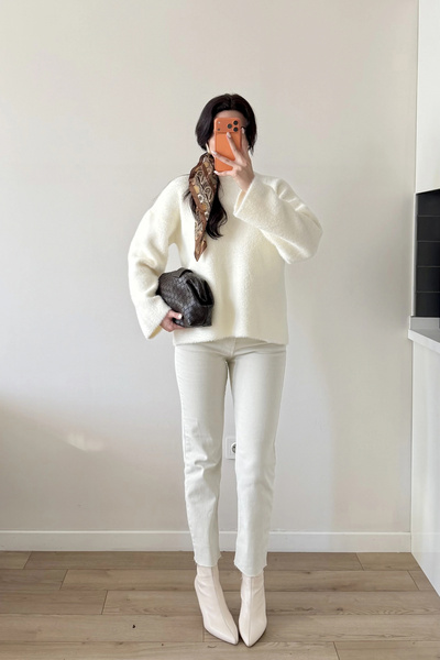 Eka Pulover alb supradimensionat pentru femei 1014-2341