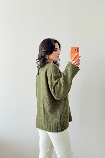 Eka Women's Khaki Oversized Boucle Sweater 1014-2347