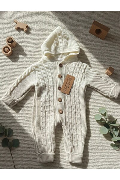 MİNİKAY BABY White and brown crochet jumpsuit