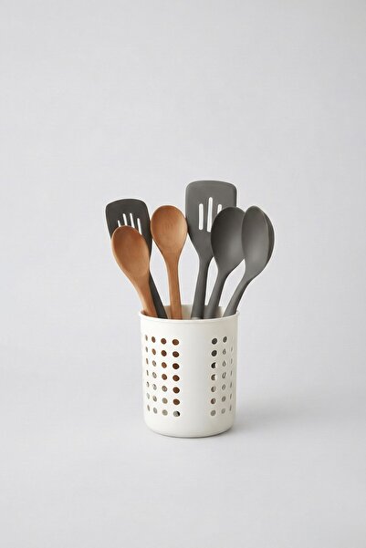 Fevito Suport pentru tacâmuri alb - A+ - Suport de servire pe blat, cu orificiu de scurgere a apei, organizator din plastic