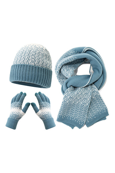 NO BRAND Winter woolen hat set for adults (hat + scarf + gloves), snowflake g...