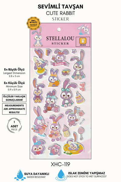 Mielibon Renkli Tavşan Desenli Eğlenceli Sticker Seti Defter ve Hediye Süslem...