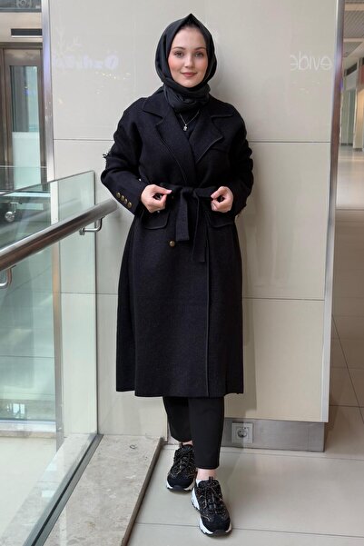 Ghisa Double-Breasted Collar Sequin Drawstring Knitwear Cap Coat