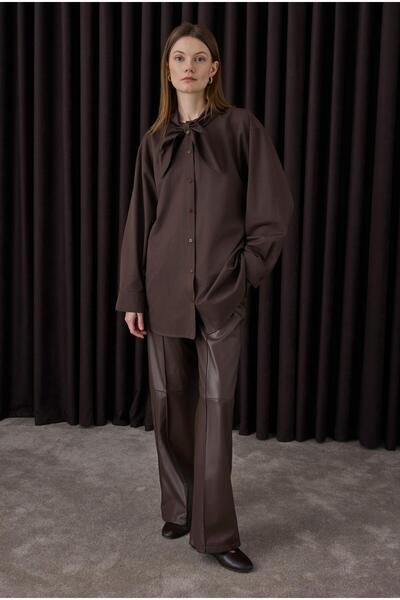 HEQA Πουκάμισο με γιακά με φιόγκο Bitter Brown