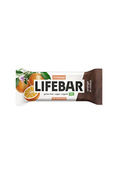 Lifebar baton de ciocolată cu portocale, crud, 40g
