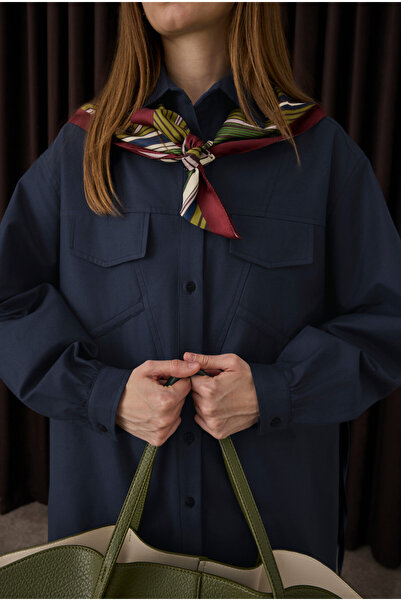 HEQA Μακρύ πουκάμισο λεπτομέρεια με σούρες Σκούρο μπλε ναυτικό