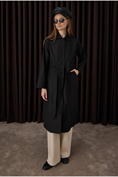 HEQA Belt Detailed Long Shirt Black