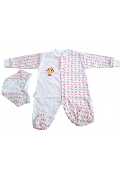 Bubu Kids Creations Romper with Hat – White with Red Print