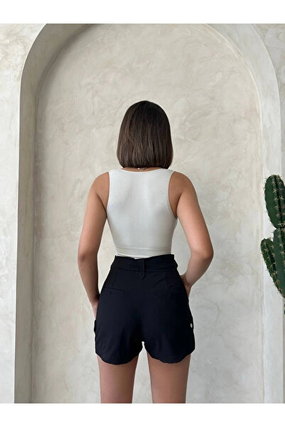 ZENGEZUR MALL Nrzsnt Belt Detailed Gabardine Shorts Black S25289 (103218) (Size: XL)