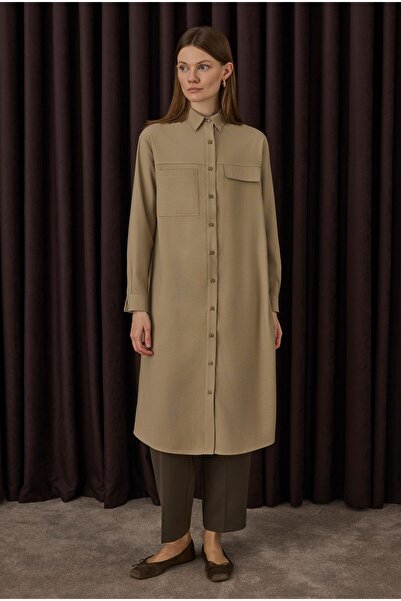 HEQA Μακρύ πουκάμισο με λεπτομέρεια τσέπης, ματ βιζόν