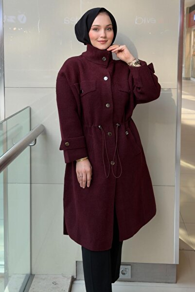 Ghisa Mock Neck Snap Fastener Coat with Pocket Detail