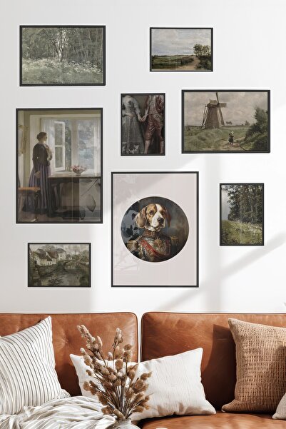 Postifull Çerçeveli Poster Seti, 8 Adet Siyah Çerçeve ve Poster Kahverengi Vi...