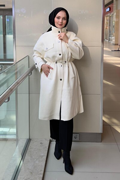 Ghisa Mock Neck Snap Fastener Coat with Pocket Detail