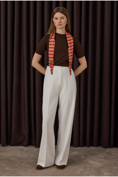 HEQA Double Pleated Palazzo Trousers Ecru