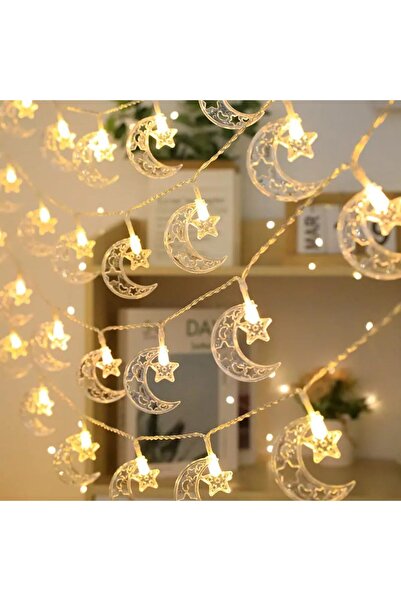 Yuwell يو ويل، سلسلة أضواء رمضانية بطول 30 مترًا، 150 مصباح ليد، أبيض دافئ، نجمة وقمر، متعدد الأوضاع، قابس ثلاثي الأطراف