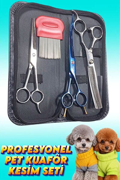 xolo Kedi Köpek Profesyonel Pet Kuaför Makas Seti 4 Parça Kavisli