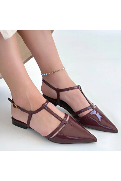 ZENGEZUR MALL Nrzsnt Canca Burgundy Patent Leather Ballet Shoes (101326) (Size: 36)