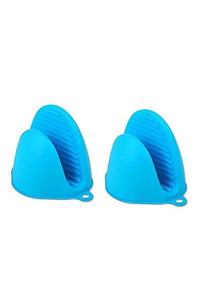 GENERAL Light blue oven gloves with silicone cooking handles, heat-resistant finger guards for kitchen, baking, and grilling.