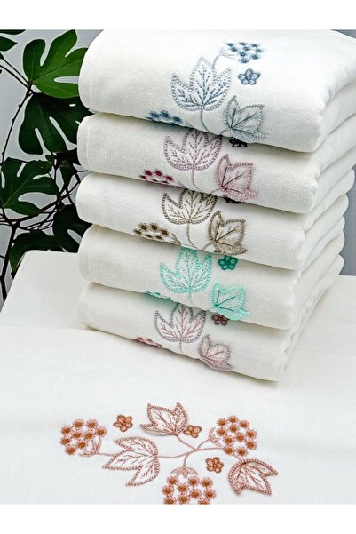 AYHANHOME 6 Pieces Velvet Luxury Embroidery Dowry Set 50X90 Hand and Face Towels