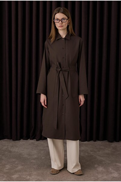 HEQA Long Shirt with Belt Detail Bitter Brown