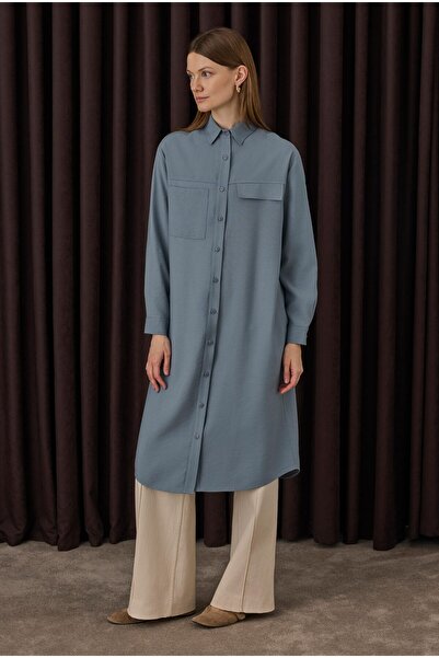 HEQA Μακρύ πουκάμισο με λεπτομέρεια τσέπης Μπλε λεβάντα