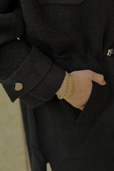 Ghisa Mock Neck Snap Fastener Coat with Pocket Detail