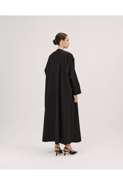 SOROSE SA Barbie half-circle abaya, wide, with front beaded embroidery and black crystal embellishments – Black color
