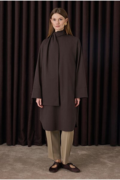 HEQA Πουκάμισο με γιακά κασκόλ Bitter Brown