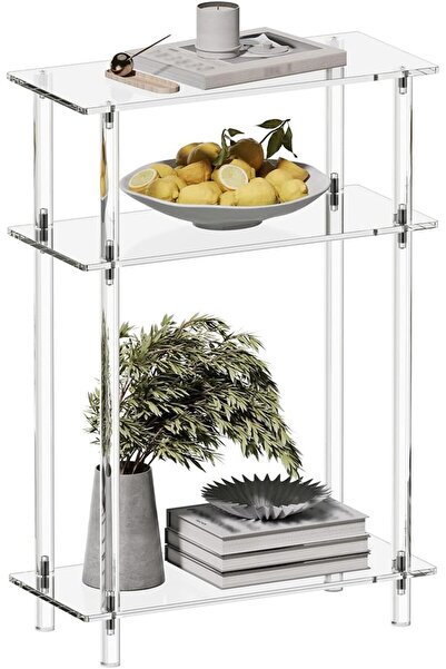 Slasa طاولة جانبية أكريليك ضيقة 58.16×39.87×17.78 سم – طاولة سرير جانبية رفيعة بثلاث طبقات