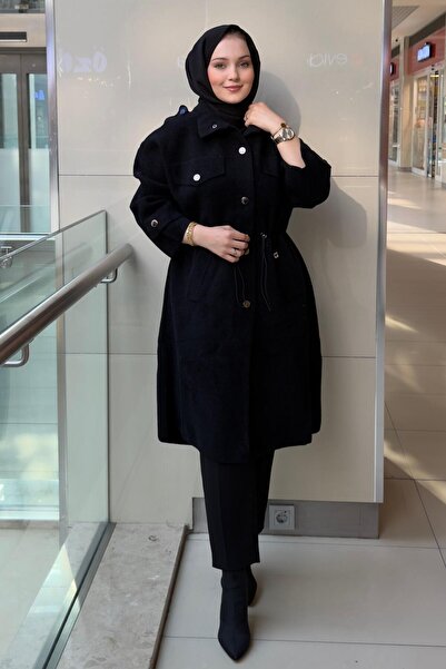 Ghisa Mock Neck Snap Fastener Coat with Pocket Detail