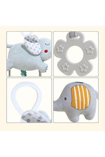 Generic Infant Baby Elephant Spiral Plush Activity Hanging Toy with Music Box, Squeaker and Teether (Grey)