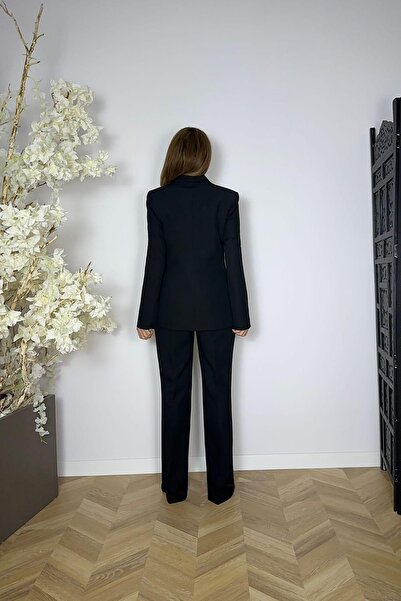 gesmoda G1658 Button and Sleeve Detailed Design Suit Black