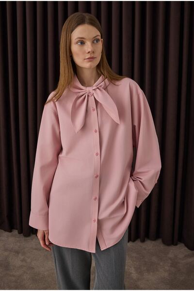 HEQA Πουκάμισο με φιόγκο σε παστέλ ροζ