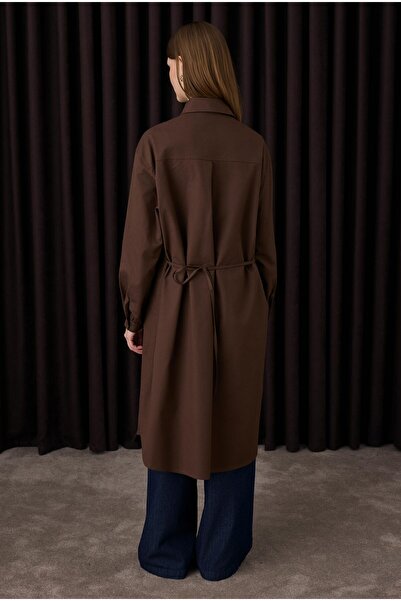 HEQA Μακρύ πουκάμισο λεπτομέρεια με σούρες Bitter Brown