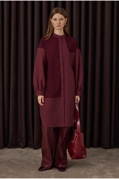 HEQA Βελούδινο πουκάμισο συνδυασμός υφασμάτων Βουργουνδίας