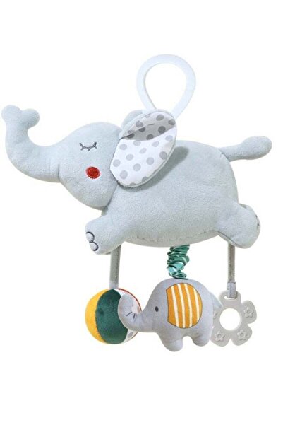 Generic Infant Baby Elephant Spiral Plush Activity Hanging Toy with Music Box, Squeaker and Teether (Grey)
