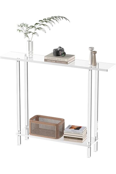 Slasa طاولة كونسول أكريليك ضيقة 19.3×100×80 سم - طاولة مدخل حديثة ذات مستويين