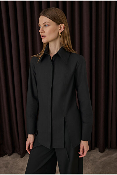 HEQA Πουκάμισο με λεπτομέρεια σχισμής μαύρο