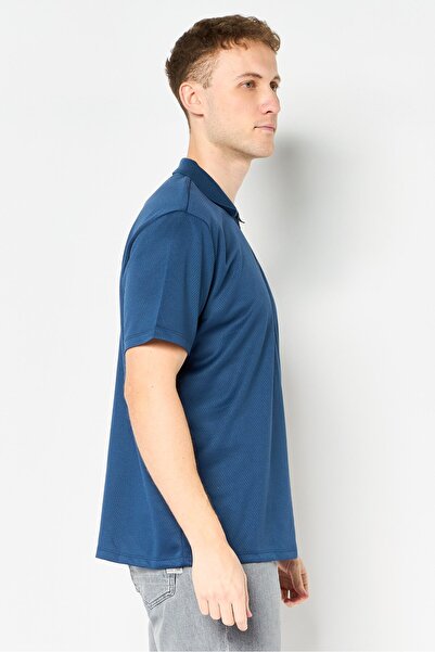 Chaps Men Regular Fit Textured Short Sleeve Half Zipper Polo Shirt, Navy Blue