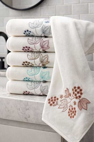 AYHANHOME 6 Pieces Velvet Luxury Embroidery Dowry Set 50X90 Hand and Face Towels