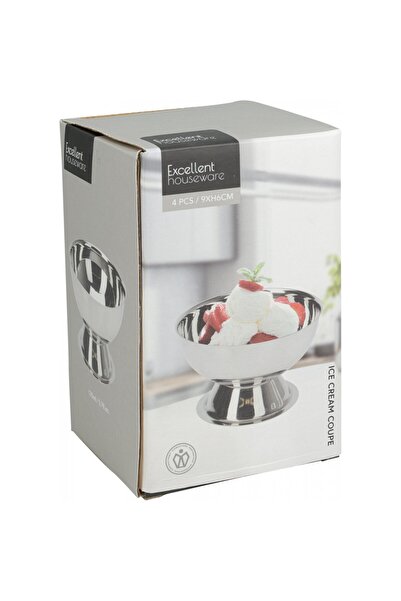 Excellent Houseware Set of 4 EH ice cream cups, stainless steel, 9 x 6 cm