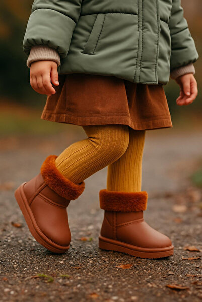 Tonny Black Детски PVC ботуши за момичета в цвят кафе с подплата от флийс