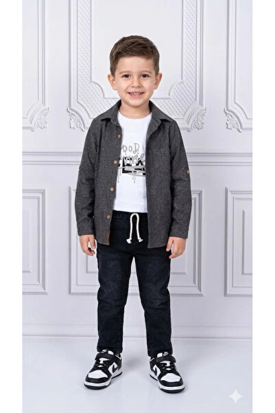 Bontino Σετ 3 τεμαχίων για αγόρια - Πουκάμισο με τσέπες, 100% βαμβακερό μπλου...